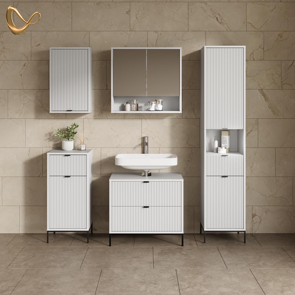 Livinity Meuble sous Vasque Simple Aterno, Blanc, 70x63cm avec 2 tiroirs coulissants