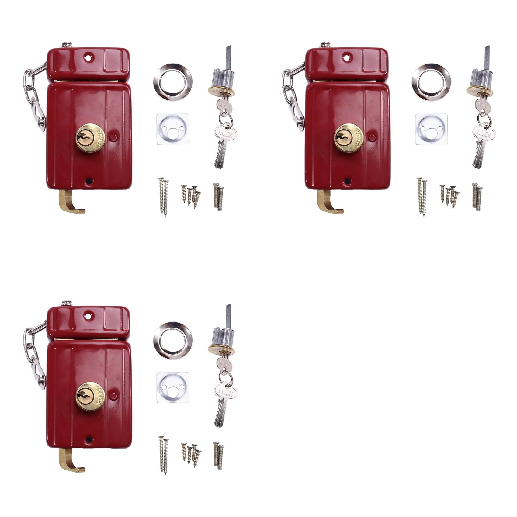 Jnchdghwa Red 3X Cast Iron Anti-Theft Lock Exterior Door Multiple Insurance Security Indoor Dormitory With Key Wooden Door Lock