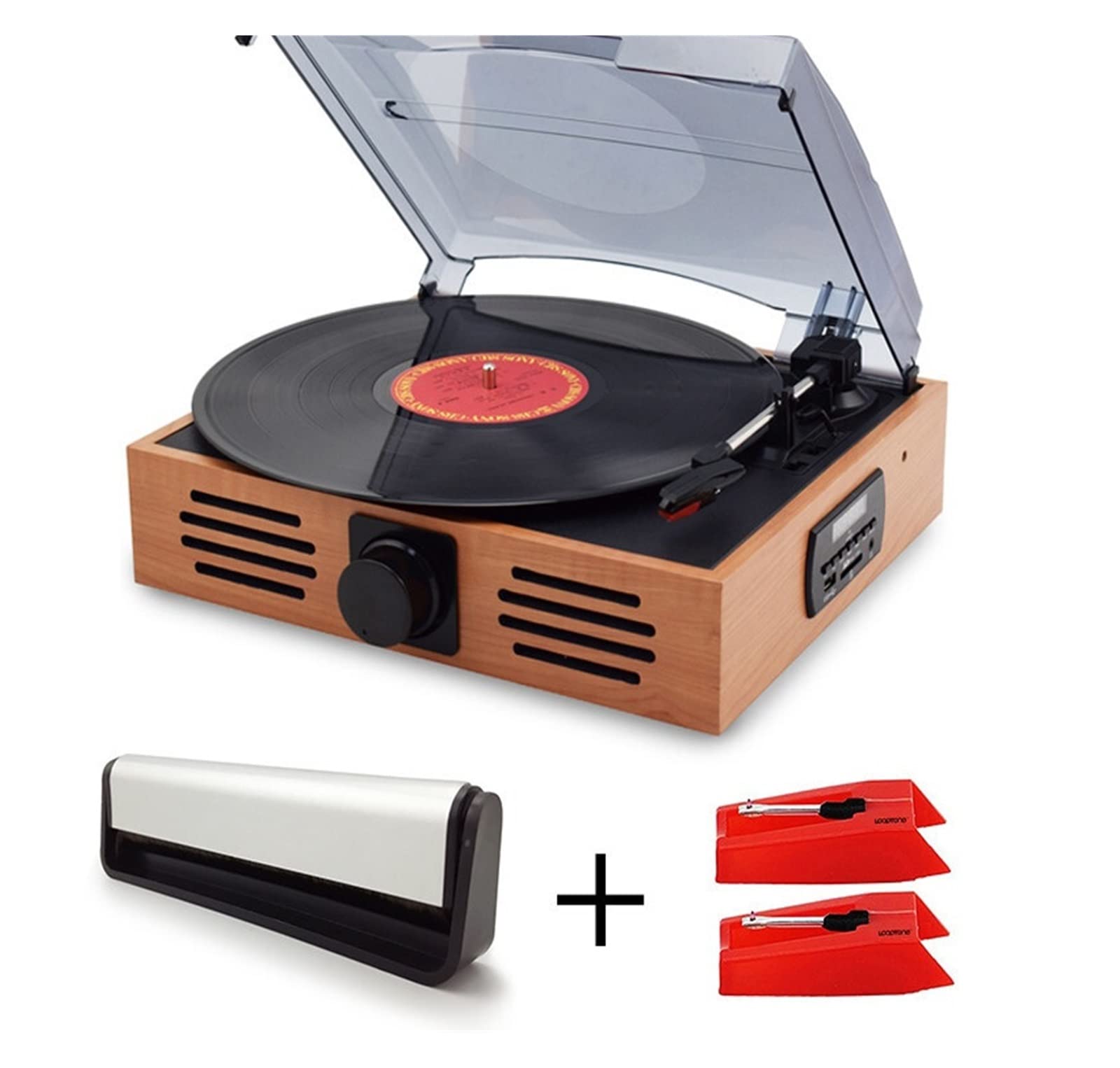 Lettori Giradischi USB Kit Giradischi LP in Vinile Lettore Telefono + Spazzola for Pulizia for CD/LP + 2 Pezzi ago in Ceramica con Punta in Zaffiro
