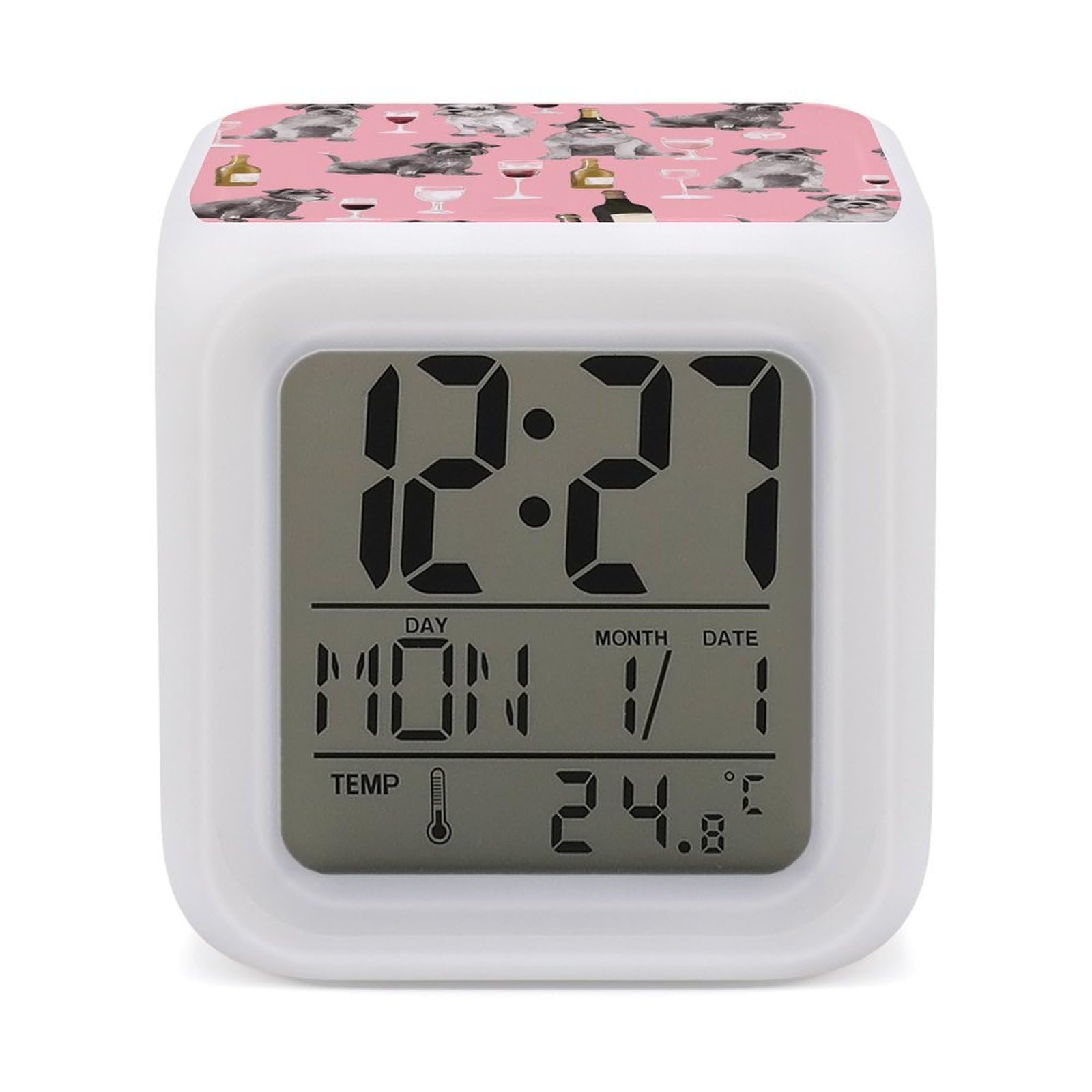JTREHY 7 Color Changing LED Digital Alarm Clock,Schnauzer Printed Wake-up Clock with Temperature Display Home Decoration Alarm Clock for Bedroom Office