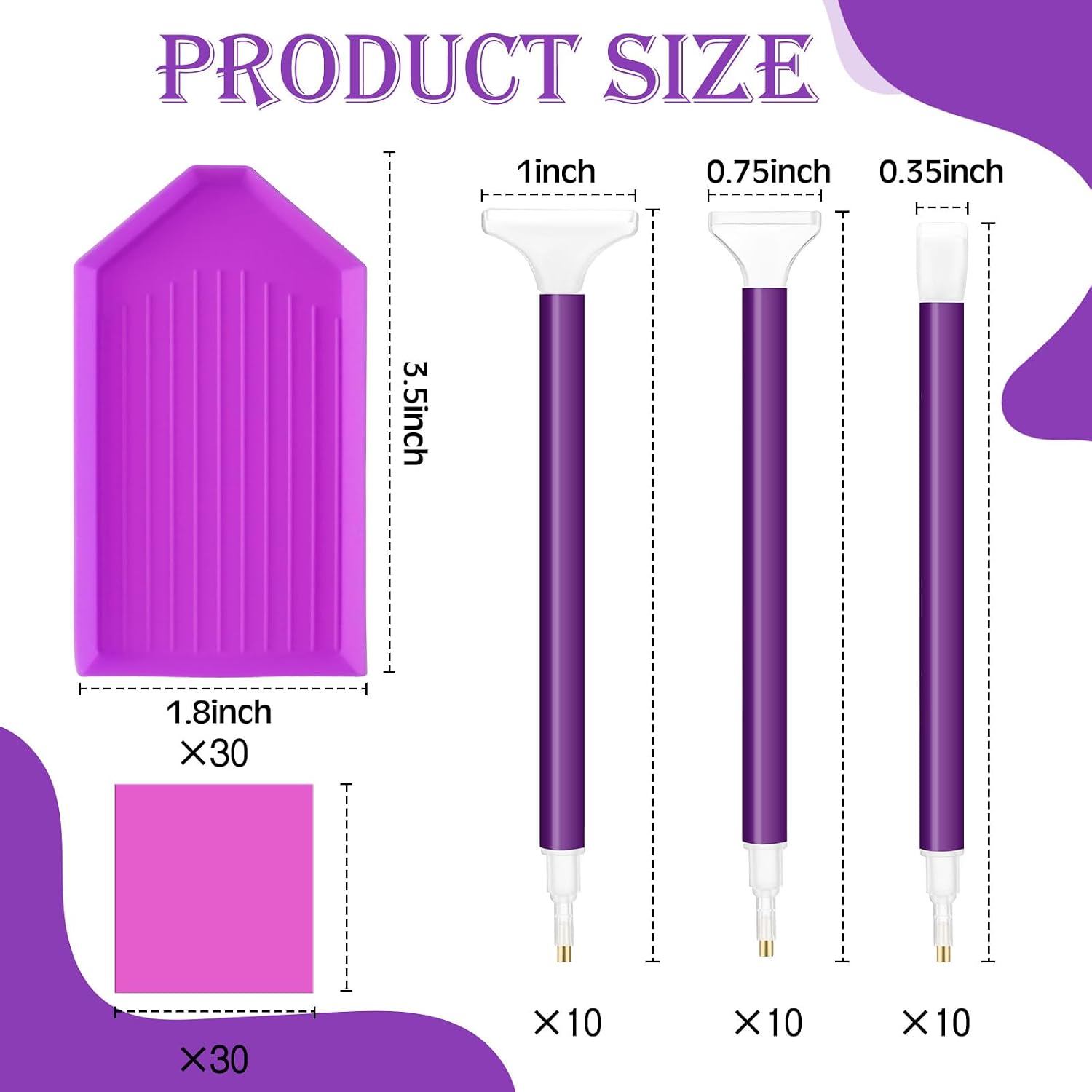Affrolling 90 Pcs 5d Diamond Art Painting Tools and Accessories Kits Include Drill Pens with 3 Drill Sizes, Plastic Diamond Trays, Glue Clay, Rhinestone Art Painting DIY Accessories(Purple)