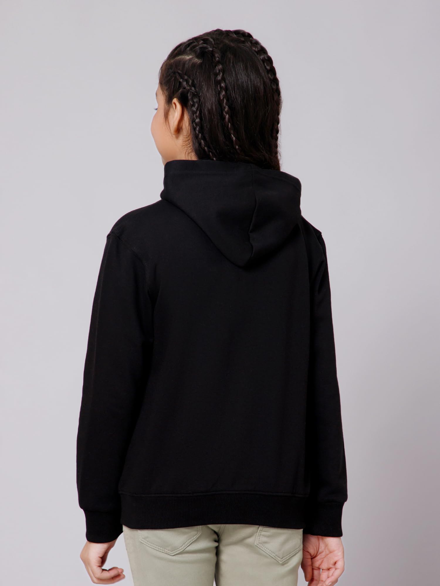 Alan Jones Clothing Girls Zipper Hooded Sweatshirt | Placement Print | Insert Pockets | Ribbed Hem | Regular Fit | Black_11-12 Years 1