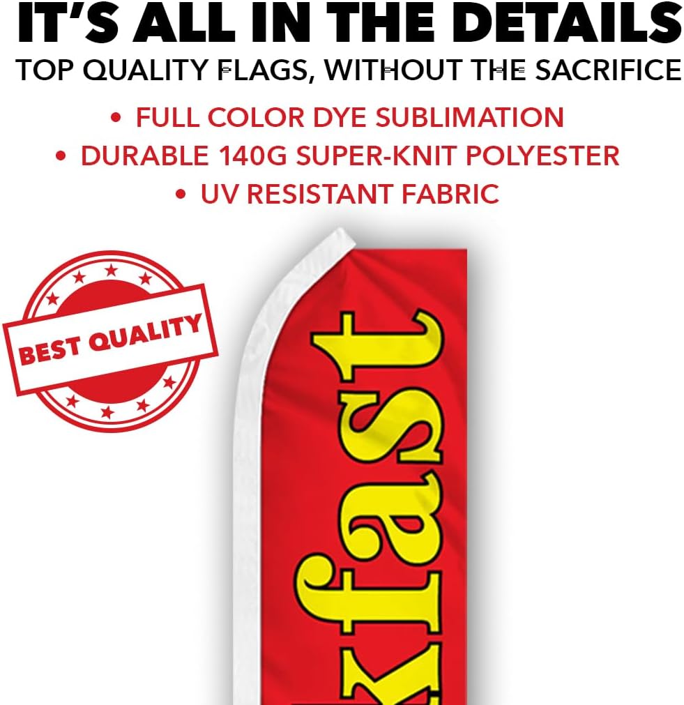 Infinity Republic - Breakfast Banner Swooper Flag & Pole Kit - Perfect for Diners, Food Trucks, Restaurants, Cafes, etc!