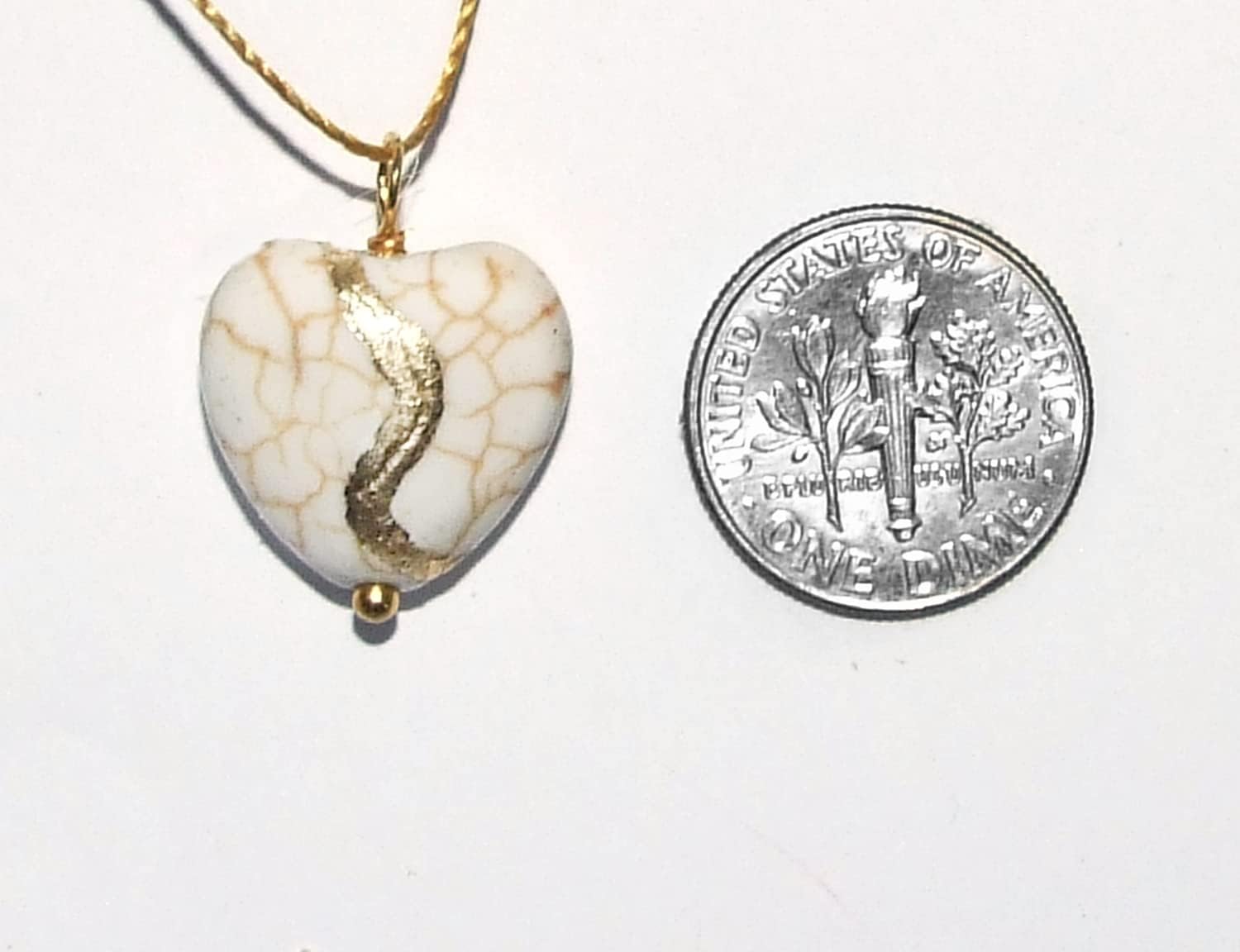 Petite Kintsugi 5/8" White Howlite Broken Heart Mended with 23k Y Gold, Cord Necklace