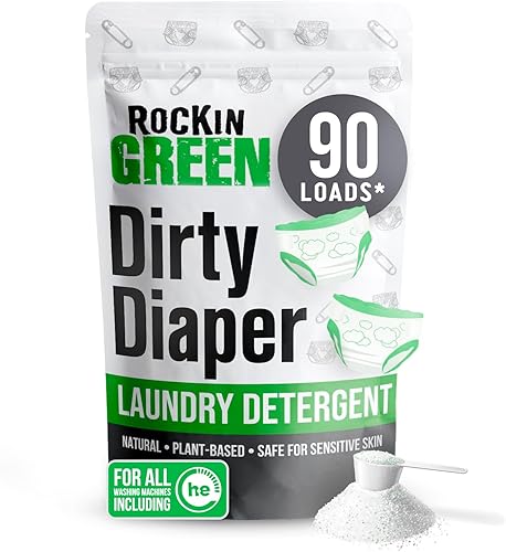 Rockin Green Detergente para pañales de tela de 45 onzas 90 cargas para ropa de bebé polvo natural para ropa de bebé sin perfume y biodegradable