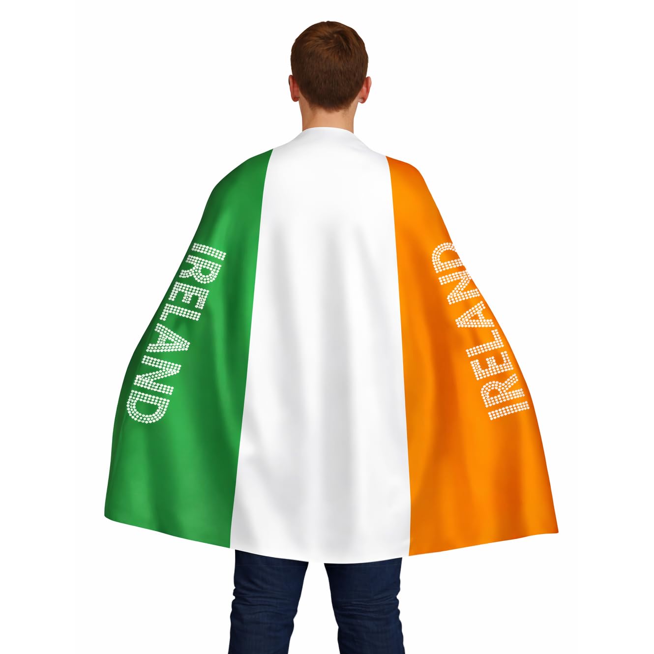 Ireland Cape Flag - Large Banner 5ftx3ft Irish Wearable Fabric Shoulder Cape Striped Fancy Dress for Irish Mens Ladies Supporters Fans - St Patrick's Day Rugby Football Celebration Sporting Events
