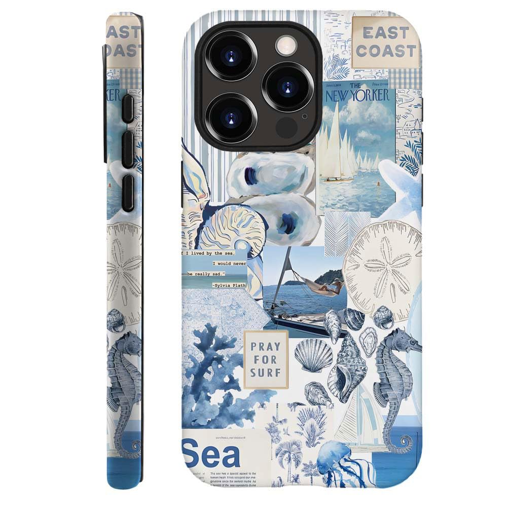 Generic Compatible with for iPhone 14 Pro Max,Vintage Seashell Ocean Blue Collage Phone Case for Girl Women Boy Men,Scratch Resistant Shockproof Cover