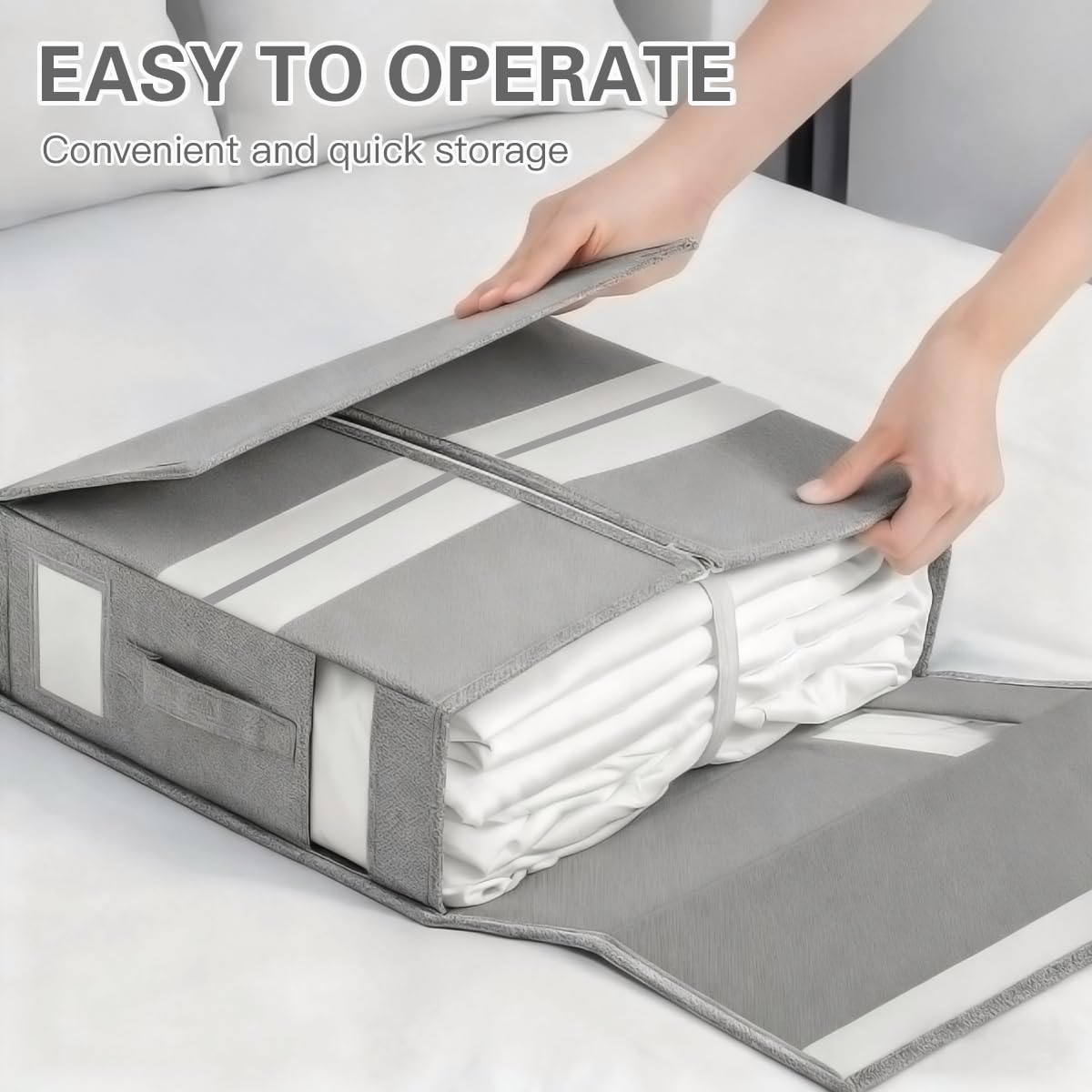 Lot de 6 Rangements de Draps, BoîTe de Rangement pour Drap Pliable avec FenêTre, Rangement Drap de Lit avec étiquette, pour le Rangement Sous le Lit, Dans les Armoires, Dans les Tiroirs -Gris