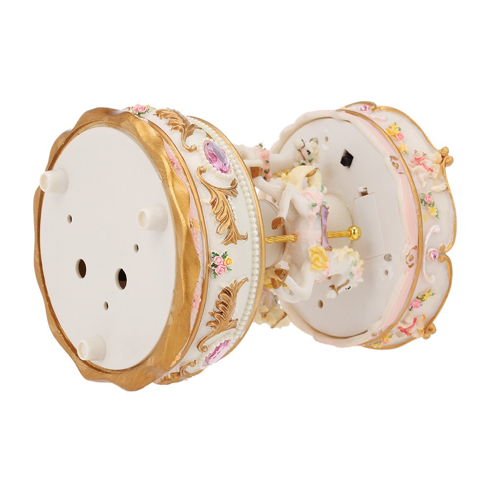 Docooler Boîte à Musique Mécanique Mini Carrousel LED Colorée Manège Boîte Musicale Cadeau pour Petite Amie Gamins Enfants Fête de Noel Rose