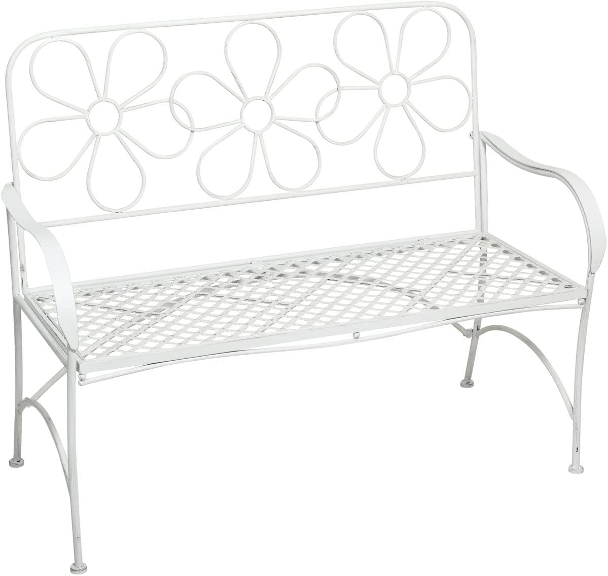 Alpine Corporation Alpine Daisy Metal Bench, White Garden Furniture