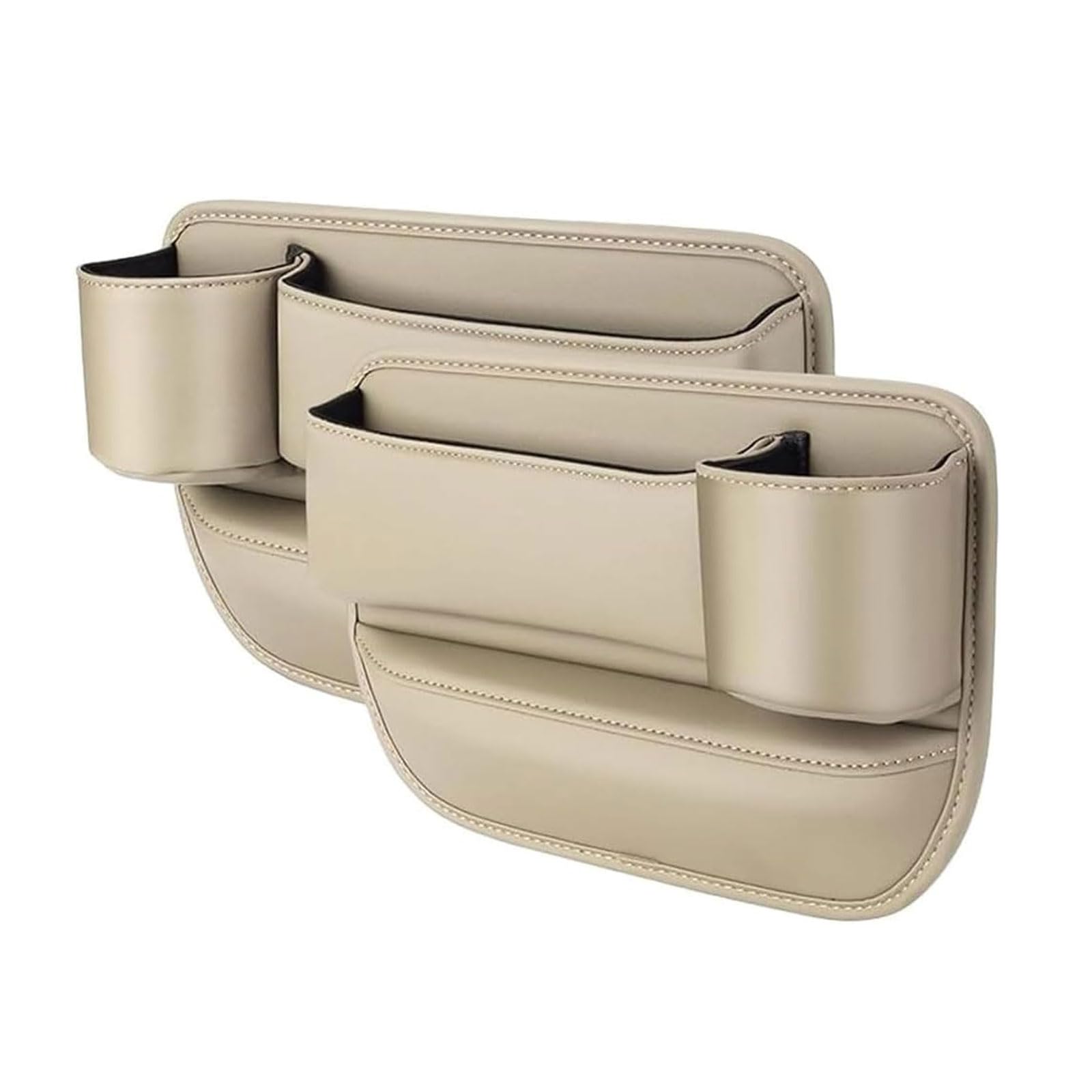 WQLTTFC Car Seat Gap Filler Organizer for Abarth 500e Cabriolet 2023 2024 2025, 2 Pcs Leather Multi-Purpose Seat Gap Filler Organizer, Car Accessories,Beige