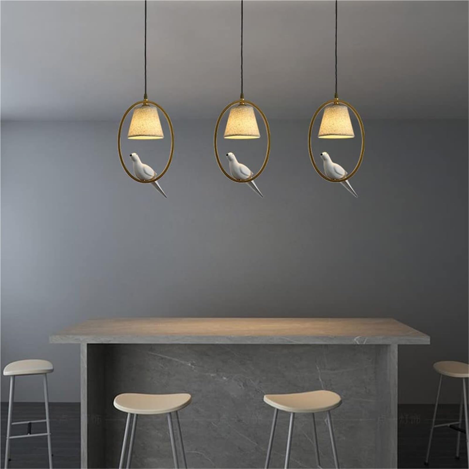 Lampada a Sospensione Moderna in Resina a Forma di Uccello, con Paralume in Tessuto, lampadario Ovale in Metallo, lampadario per Sala da Pranzo, Camera da Letto, lampade sospese (o