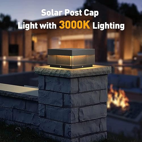 Miniatura 2 de SLAWA Lámpara de poste solar cuadrada negra moderna para poste de columna, luz LED para exteriores, lámpara de tapa de columna de cubierta de