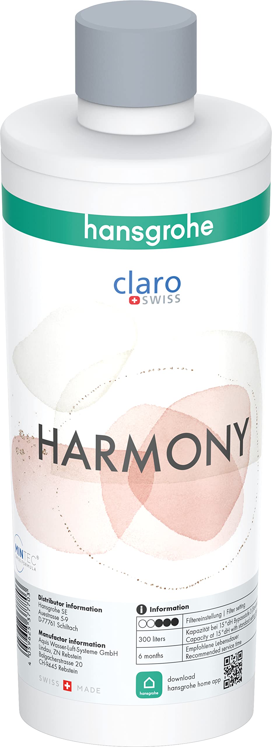 Filtre de rechange 300 litres hansgrohe Harmony 76828000 pour reminéraliser l'eau Aqittura M91
