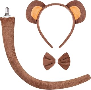 YAXAMING Halloween Monkey Ears Headband Bow Tie Tail Monkey Hair Hoops Bands Bowtie Animal Headpiece Hairband Women Xmas Holiday Festival Parade Cosplay Wedding Dress Up Birthday Party Accessories