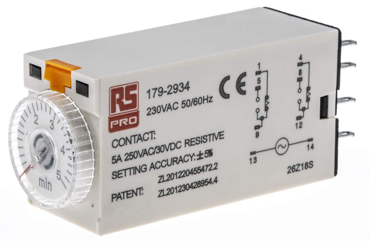 RS PRO TKB Zeitrelais 230V ac, 0.2 to 5 min, 2 Kont. 1, 2-poliger Umschalter