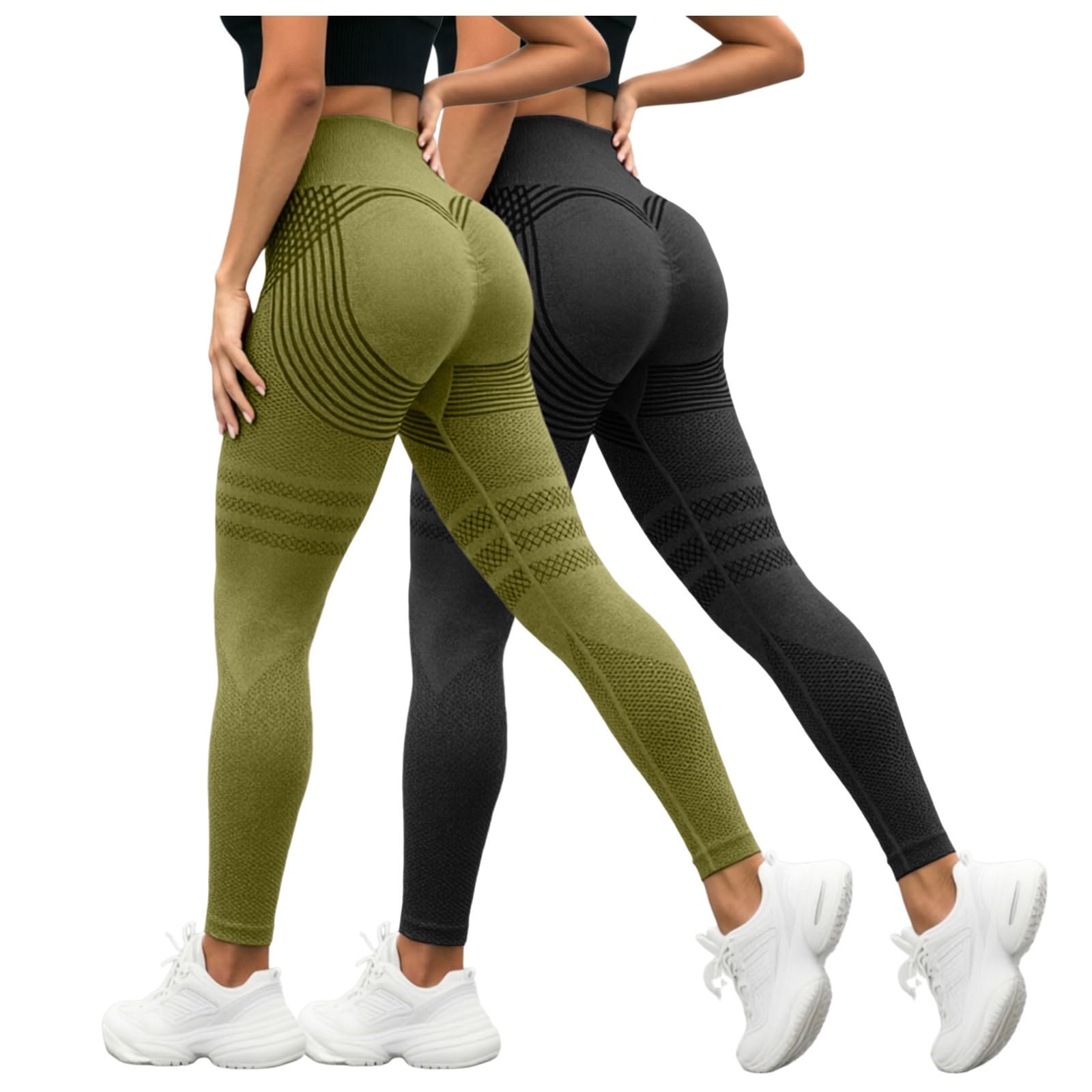 Luveon Pack of 2 Original 3D Anti-Cellulite Leggings, Women's 3D Anti-Cellulite Leggings, Flat Slimming Compression Leggings, High Waisted Seamless Sports Trousers, Running, Yoga, Fitness - 1