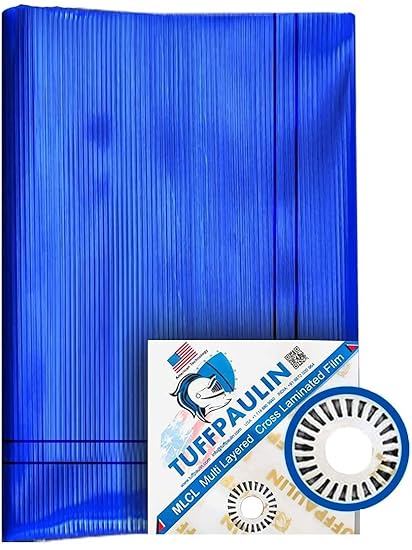 TUFFPAULIN 40FT X 40FT 120 GSM Blue Printed Tarpaulin Tirpal Tadpatri Tharpai Thadika, Extra Strong, Reinforced Eyelets, UV Resistant, 100% Waterproof Virgin, 6 Layer MLCL 3D Rib Technology-1 No.