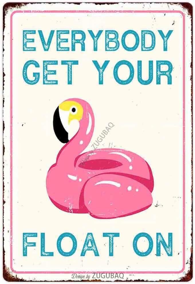 JIUFOTK Letrero decorativo para piscina, decoración de piscinas al aire libre, ¡Todos a flotar! Placa de metal para playa, hogar, bar, piscina, terraza, patio trasero, vallas y paredes. 8x12 pulgadas