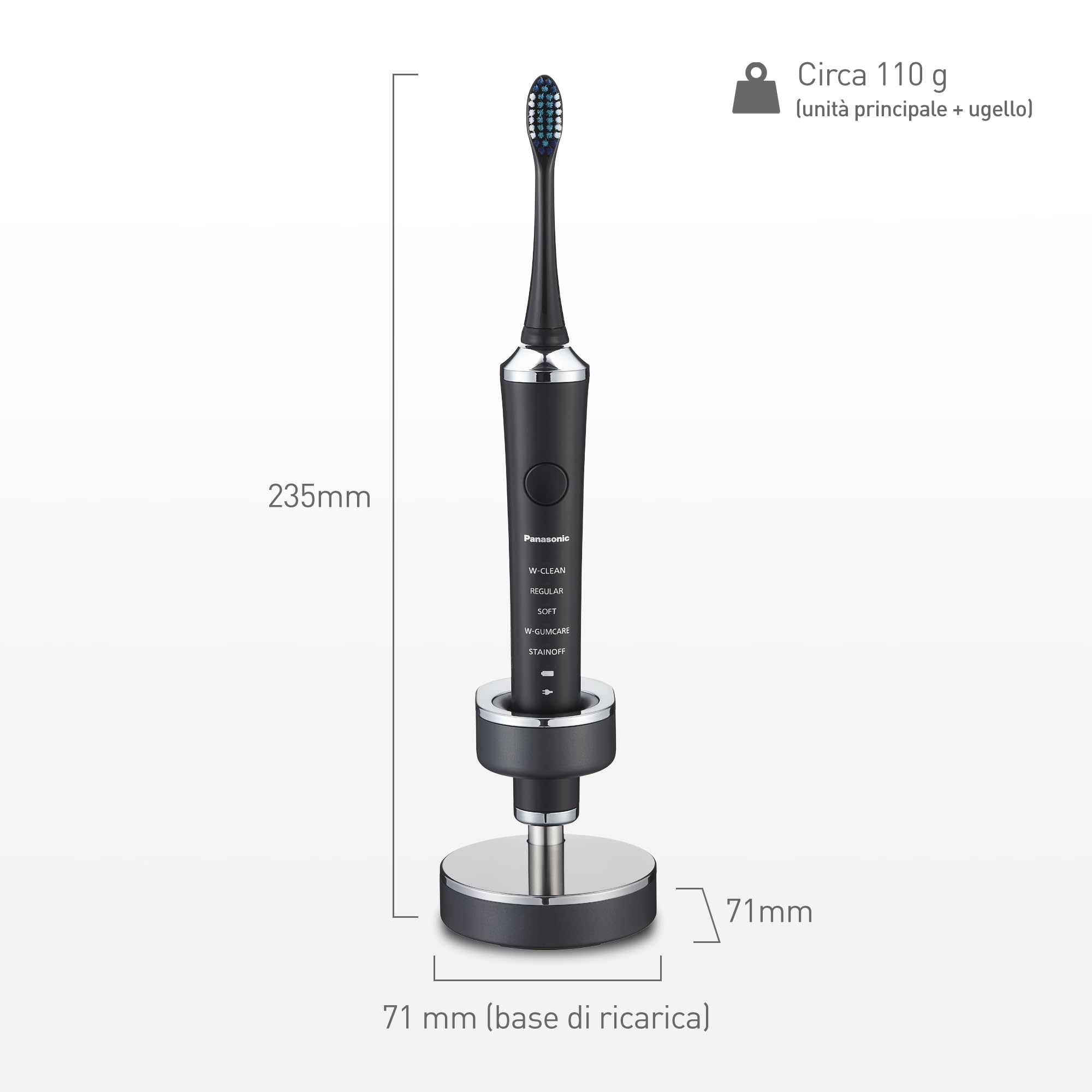Panasonic EW-DP52-K803 - Spazzolino elettrico ricaricabile a doppia vibrazione, 1 ora di ricarica