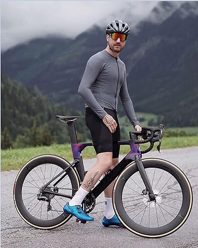 Miniatura 5 de Camisetas de ciclismo de manga larga para hombre, con cremallera completa y bolsillos, ropa de bicicleta de carretera