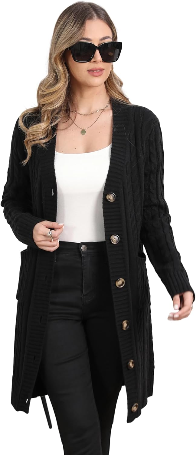 Womens Cardigan Sweaters Cable Knit Sweater 2025 Fall Winter Chunky Open Front Button Down Coats with Pockets