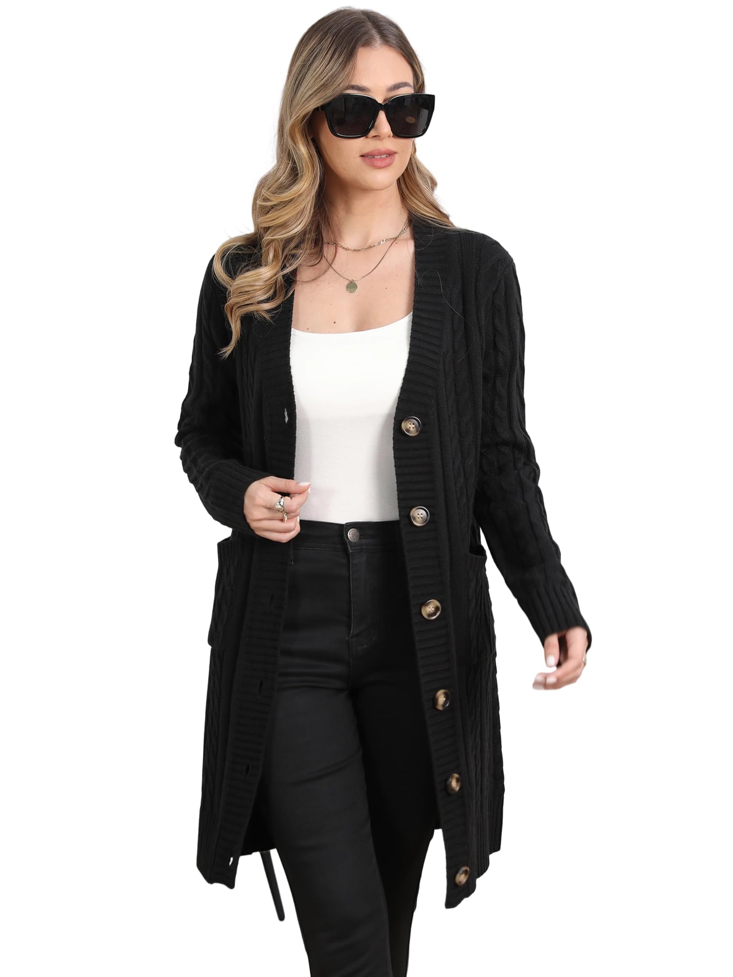 Womens Cardigan Sweaters Cable Knit Sweater 2025 Fall Winter Chunky Open Front Button Down Coats with Pockets