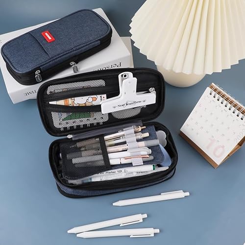 Miniatura 7 de iSuperb estuche plegable de gran capacidad para lápices, de lona, con cremallera, organizador de elementos de oficina, bolsa para bolígrafos, bolsa