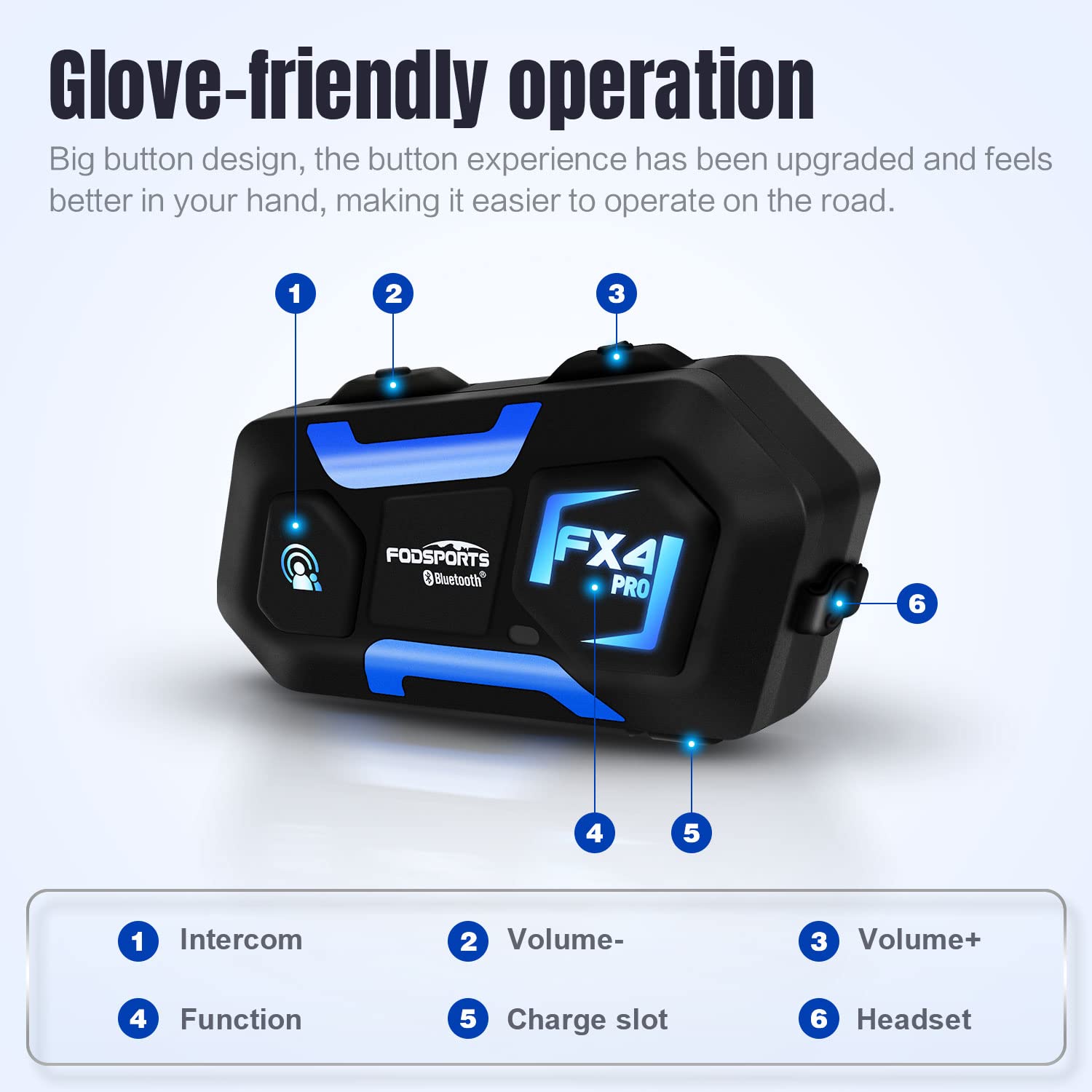 Fodsports FX4 Pro Intercom Moto pour 4 Casques, Kit Bluetooth Casque Moto, Système de Communication Bluetooth pour Motocyclette avec Radio FM IP67 éTanche(2 Unités)