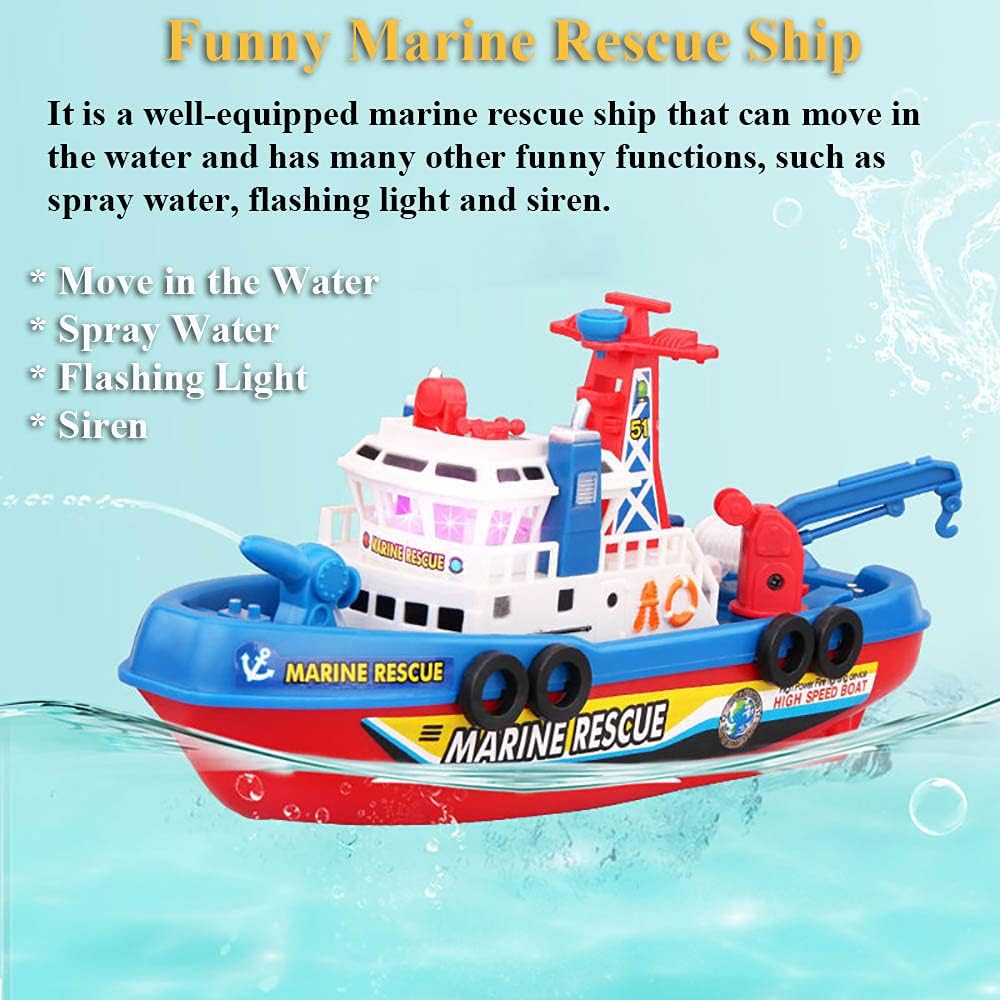 Marine Rescue Ship Toy - Automatic Water Spray, Self-Propelled, Siren Sounds & Lights, Interactive Fireboat, Boat Model for Kids