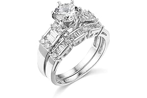 14k White Gold Wedding Engagement Ring and Wedding Band 2 Piece Set
