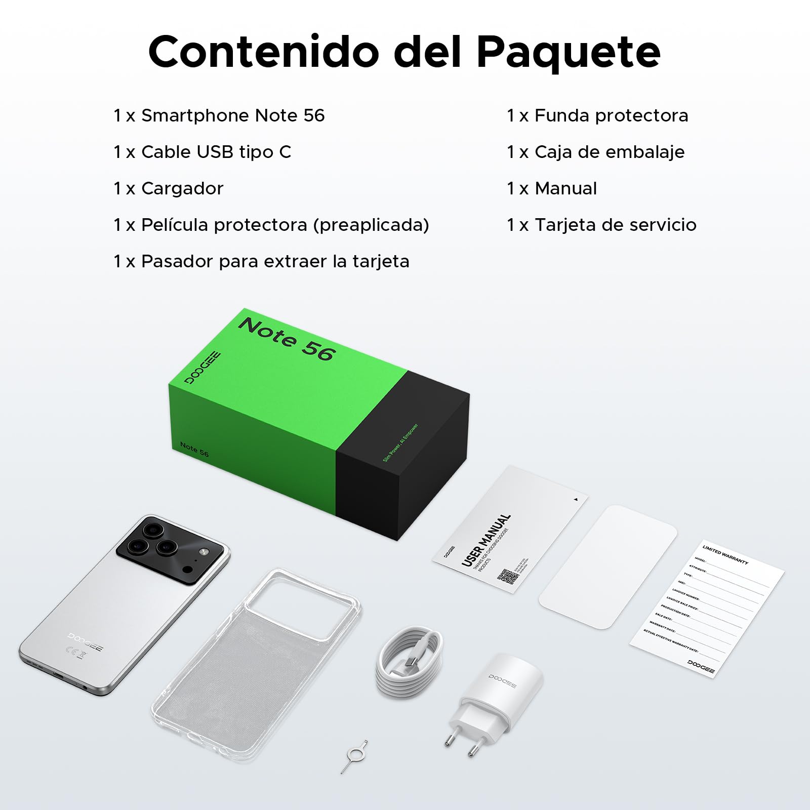 Note56 Android 16 Mobile Phone, 6250mAh Silicon Anode Battery, 6.56" HD+ IPS 90Hz, Octa Core 24GB+64GB Smartphone, 8MP, Body 8.48mm Phone, Face ID/OTG/GPS/Dual SIM 4G Mobile