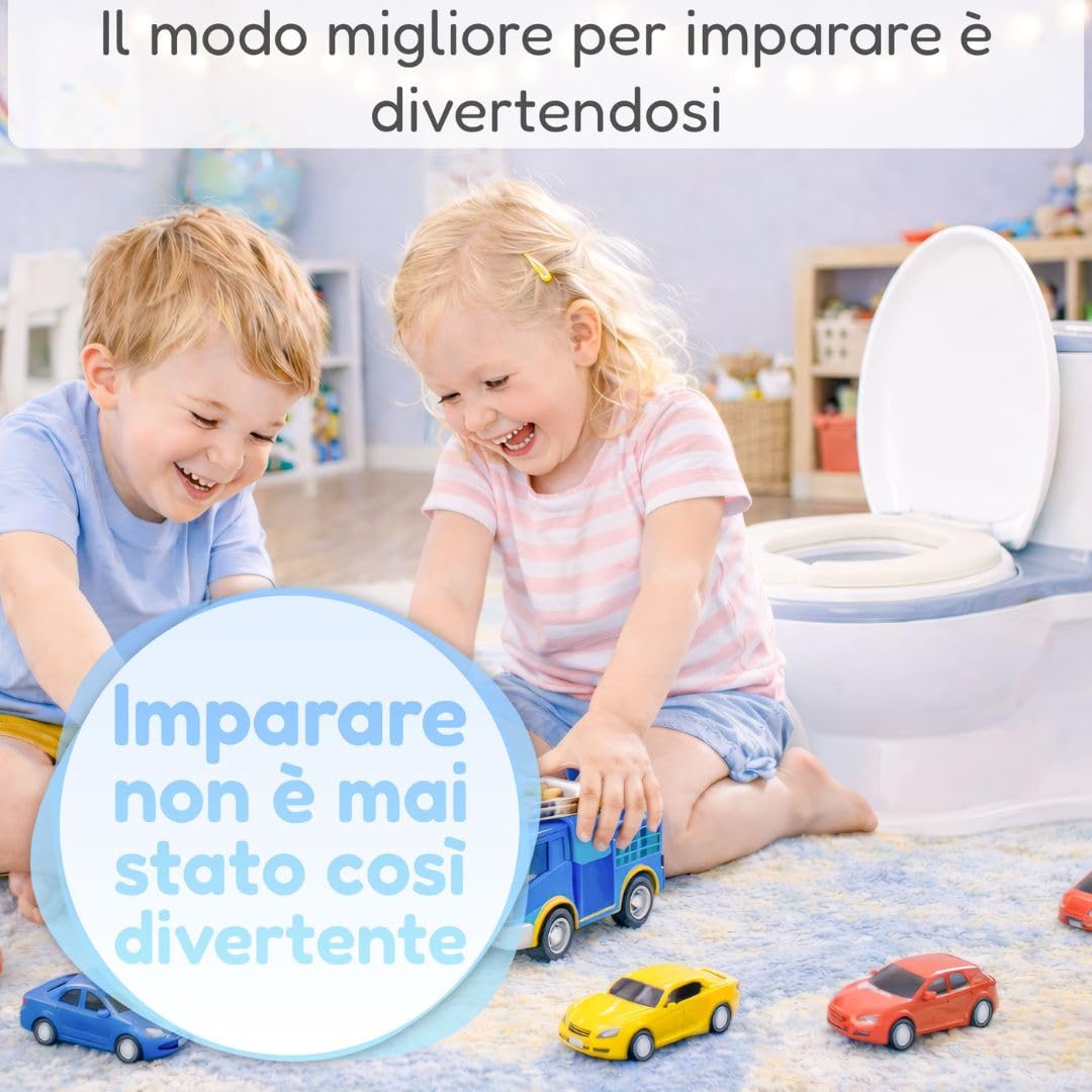 ALMAR Baby Vasino portatile a forma di wc per bambini, con suono di scarico della catena e porta rotolo integrato incoraggia l'apprendimento dei tuoi bambini per andare in bagno in modo divertente