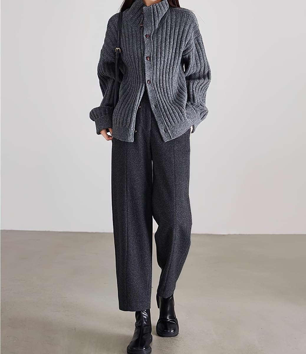 chouyatou Womens Fall Winter Wool Pants Elastic Waist Dressy Work Business Casual Slacks Cropped Trouser - Image 3