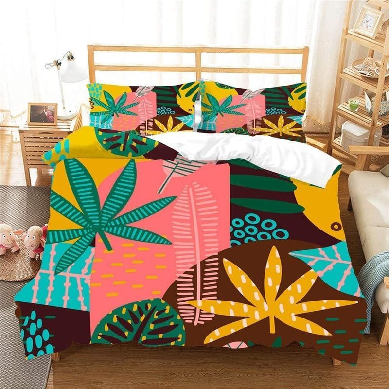 Housse de couette 220x240 zippée anti-plis imprimé cannabis pour lit double