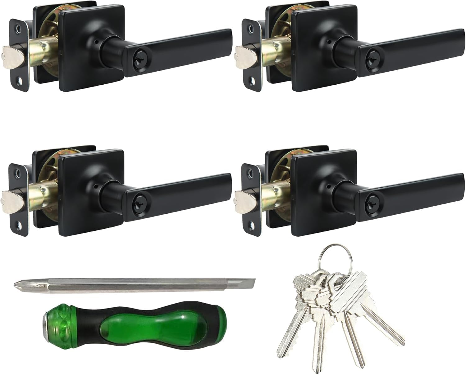 BAOLONG Door Handles Square Entry Door Levers Locksets in Matte Black,Door Knob with Lock for Bedroom or Front Door Interior Heavy Duty Door Handle. 2pack