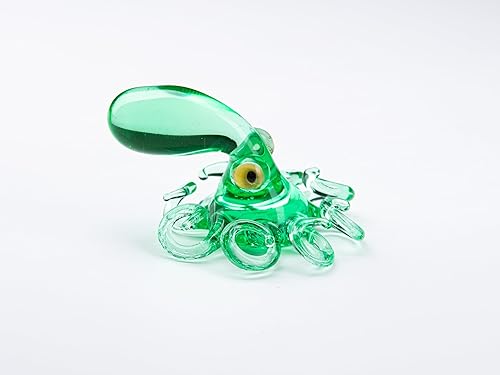 Miniatura 7 de Estatuilla de cristal de uranio verde pulpo escultura de criatura marina de Murano verde brillante