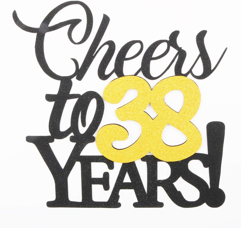 LVEUD Happy Birthday Cake Topper Black Font Golden Numbers Cheers to 38 Years Happy Birthday Cake Topper -Wedding,Anniversary,Birthday Party Decorations (38th)
