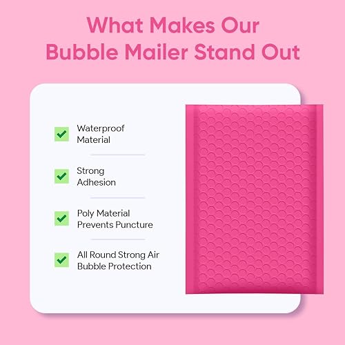 Miniatura 5 de Sobres de burbujas de polietileno color rosa intenso de 8.5 x 12 pulgadas #2 Sobres acolchados autosellables Sobres de burbujas acolchados con