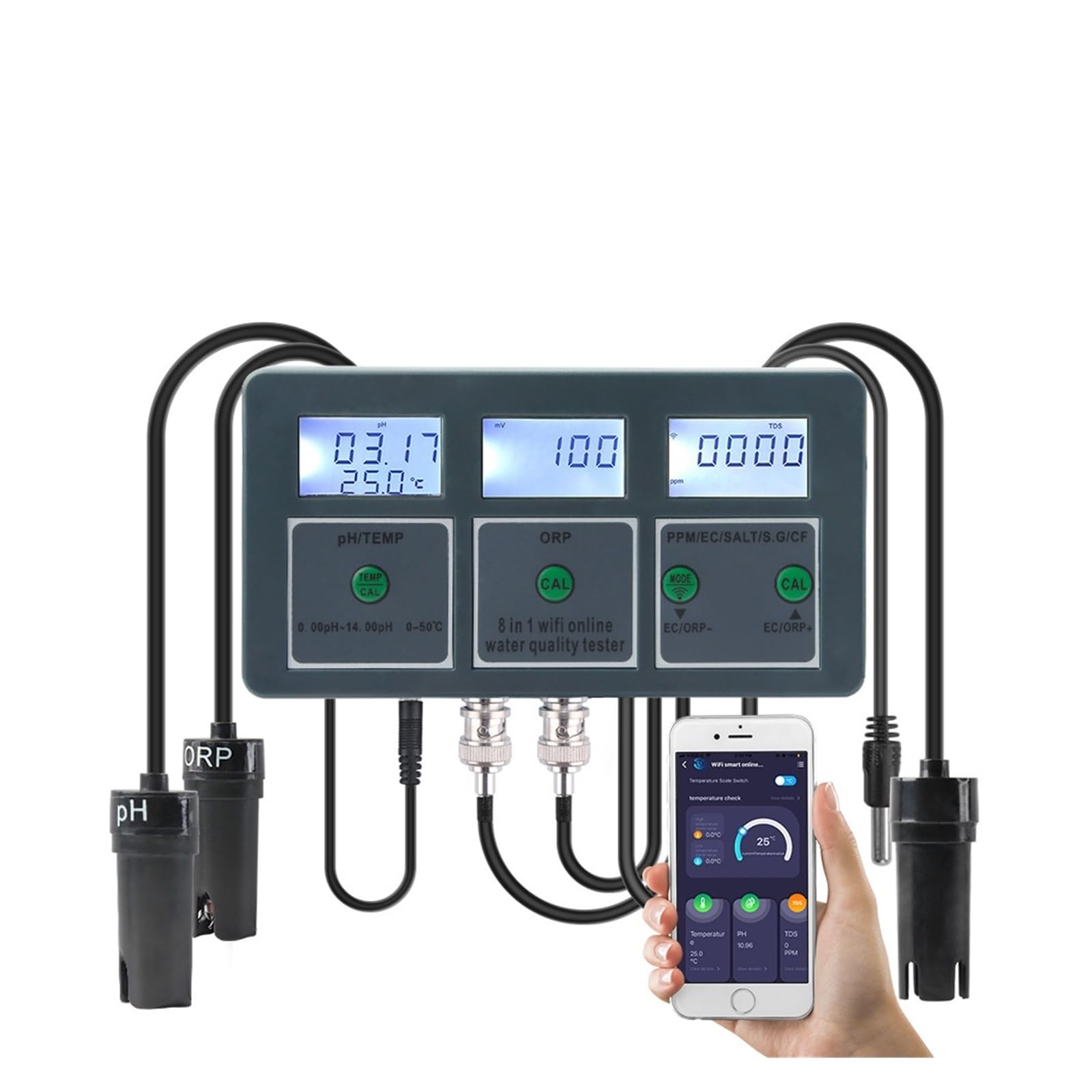 Medidor TDS, Tuya Smart PH ORP TDS EC Salt S. G Temp CF Monitor medidor en línea Probador de Calidad del Agua de Acuario Controlador Registrador de Datos,TDS Water Quality Tester(with Liquid)