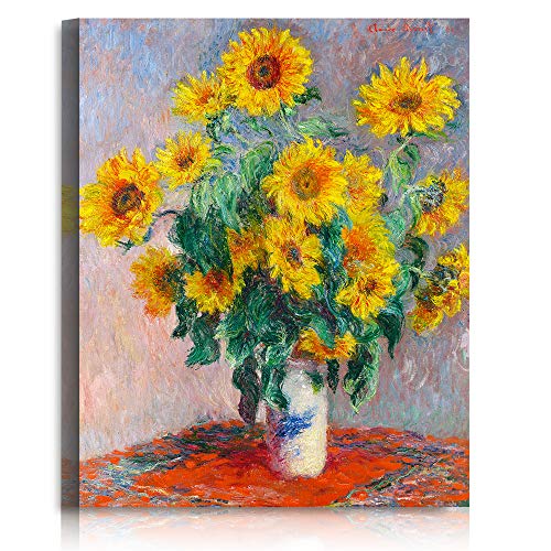 A&T ARTWORK Bouquet of Sunflowers by Claude Monet The World Classic Art Reproductions, Giclee Canvas Prints Wall Art for Home Decor, 16x20 inches