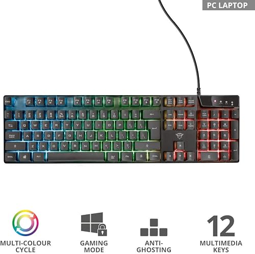 Trust Gaming GXT 835 Azor Gaming Keyboard Italian Layout QWERTY USB Anti-Ghosting Keyboard with LED Backlit RGB for PC Computer Laptop Mac - Black - 3