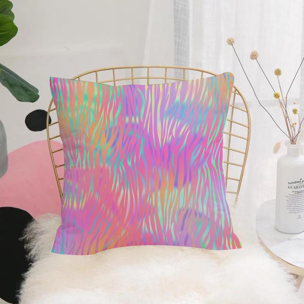 HYOSXW Cushion Cover,Throw Pillow Case Home Decorative for Living Room Bedroom Sofa Chair 16X16 Inch,Holographic Animal Print on Gradient Background - Cute holographic animal print,Pillowcase 40X40cm