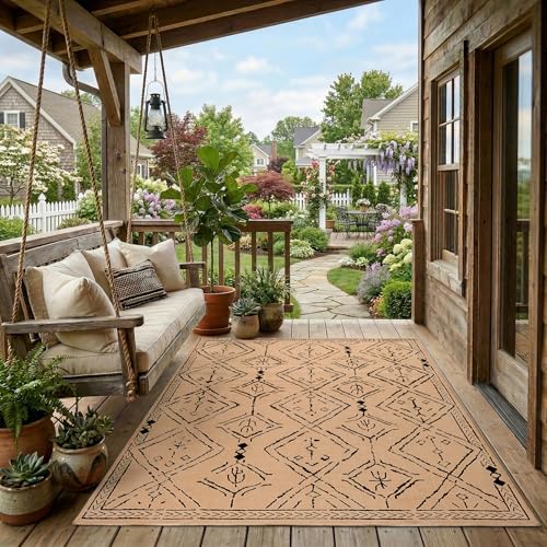 jinchan 5x7 Faux Jute Area Rug Washable Moroccan Living Room Rug Warm Taupe