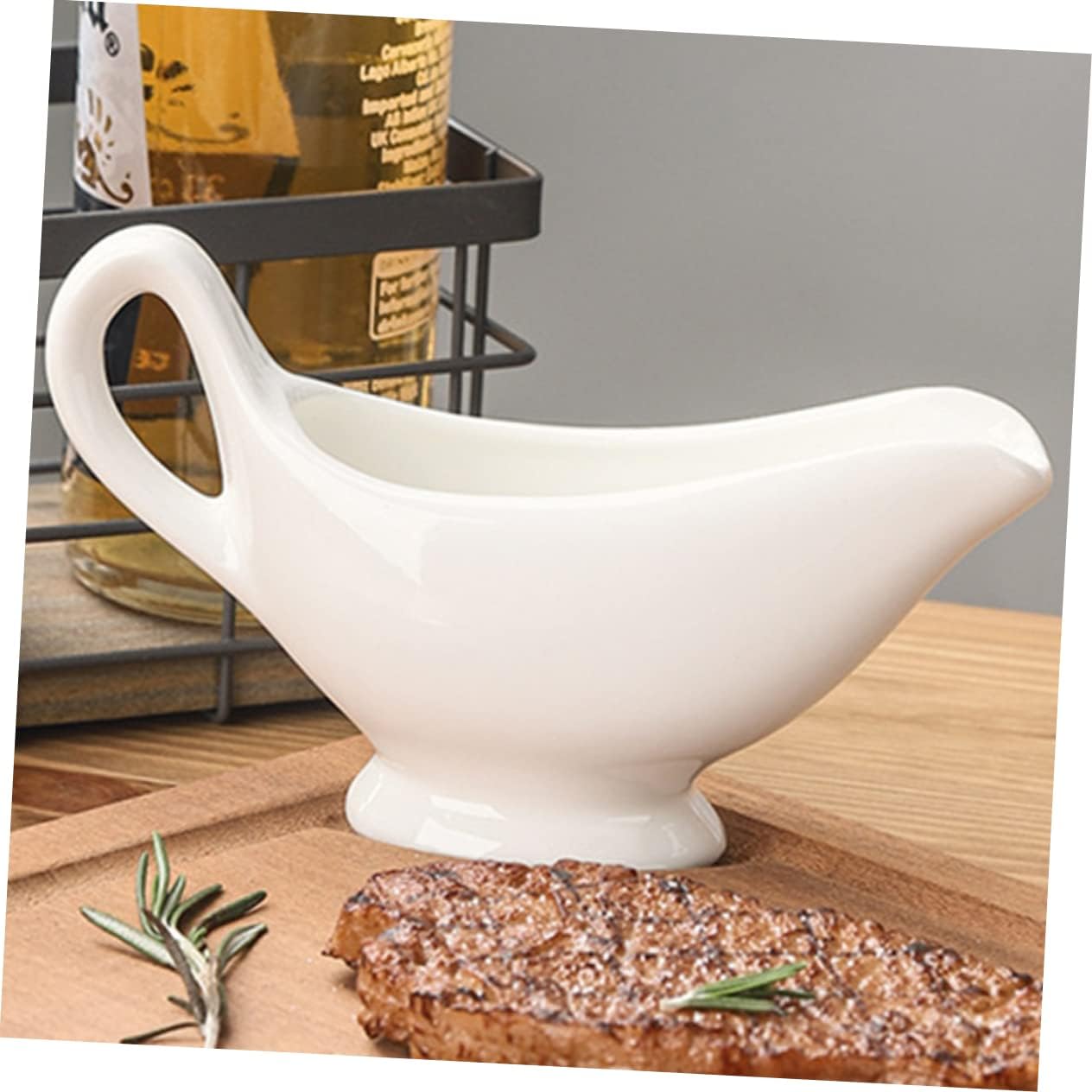 KICHOUSE 2pcs Ceramic Sauce Boat Multi-function Condiment Cups for Gravy Sauce Stable Nonslip Design for Modern Dining Table