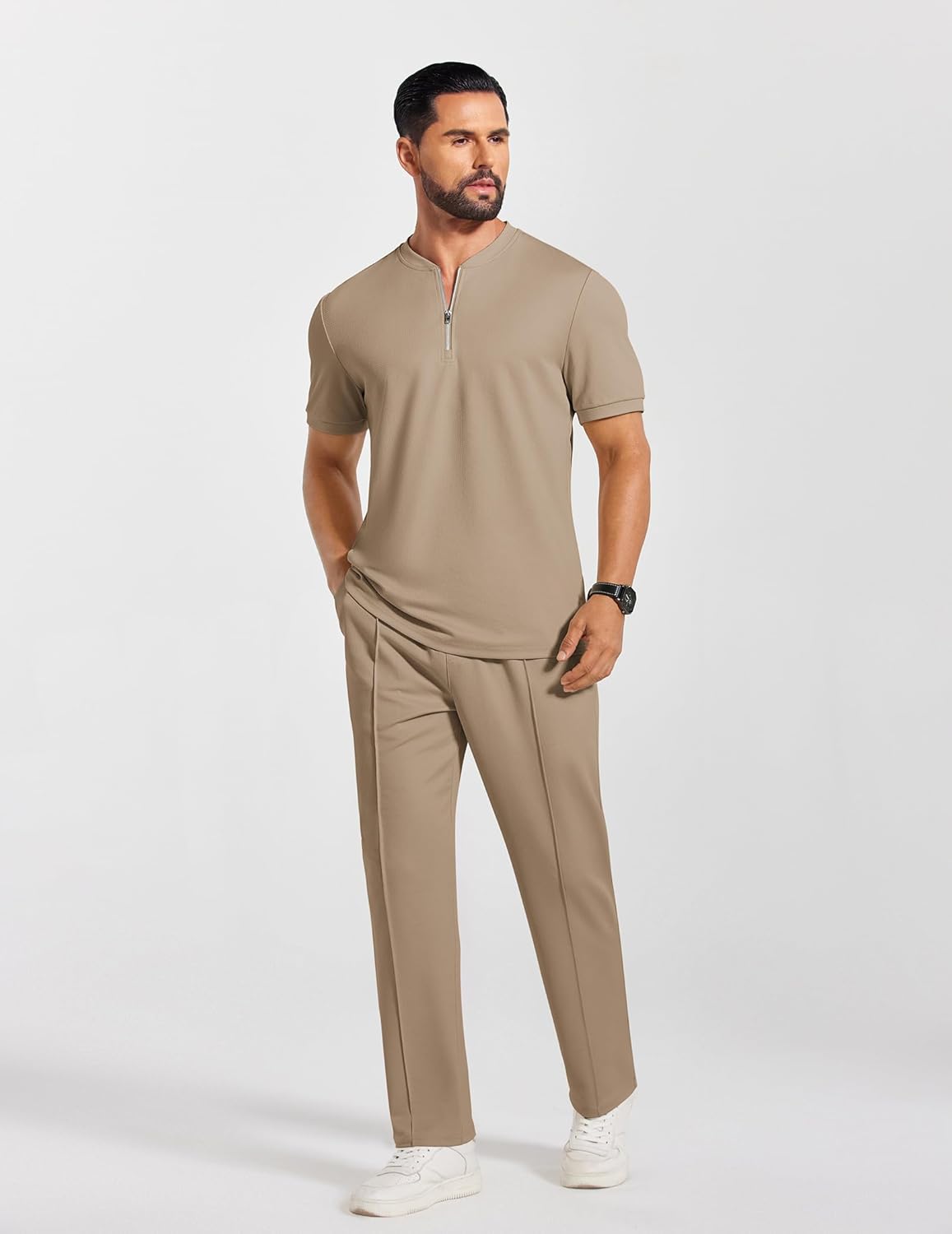 COOFANDY Men's 2 Pieces Outfits Casual Quarter Zip Polo Shirt and Jogging Pants Summer Tracksuits Set - Image 7