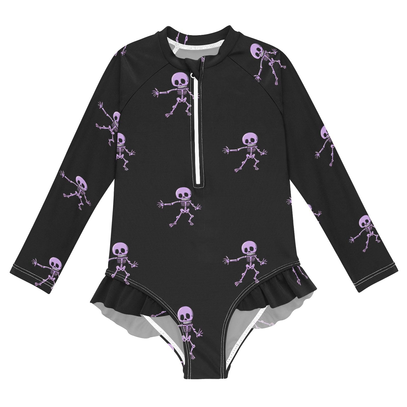 ALAZA Swimsuit for Girls Long Sleeve Rashguard Bathing Suit Purple Skeleton Quick Dry 4T