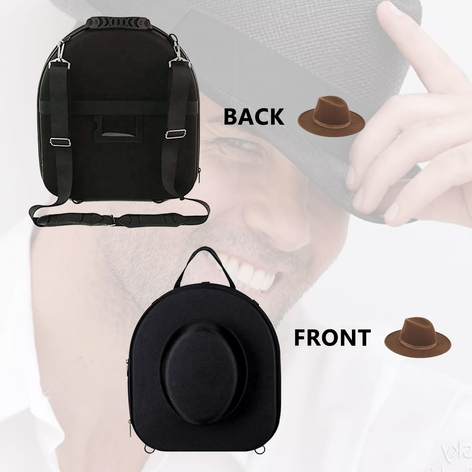 Qivine Étui Rigide pour Chapeaux de Voyage, Étui à Chapeau avec Bandoulière Régable et Poignée de Transport, Sac de Transport pour Casquettes Anti-déformation, pour Domicile et Voyage, Noir