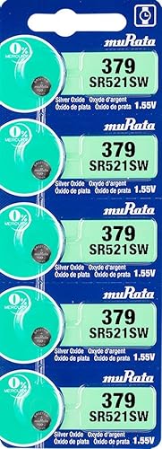 Murata 379 Batería SR521SW 1.55V Celda de botón de reloj de óxido de plata (5 baterías)