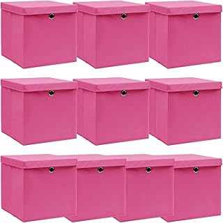 Homgoday Cajas de almacenamiento con tapas, 10 unidades, color rosa, 32 x 32 x 32 cm, de tela, muebles, baúles y baúles, contenedor de jardín, porta herramientas de jardín, puf de exterior, baúl de